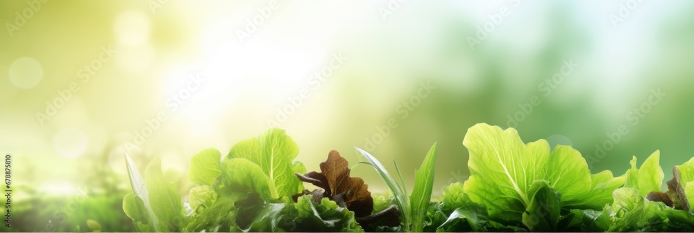 Poster fresh and healthy salad on white plate with ample copy space on the left for text placement