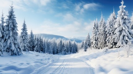 Fototapeta na wymiar Snow-covered pine trees in a winter wonderland