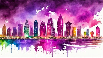 abstract artwork of the Doha Qatar Skyline - obrazy, fototapety, plakaty