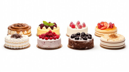 Set of different delicious cakes isolated on white