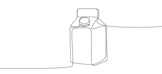 Drink carton in continuous single line art drawing style. Milk, juice, yoghurt liter packaging. Minimalist linear sketch. Vector illustration isolated on white background. Line art. Hand drawn outline