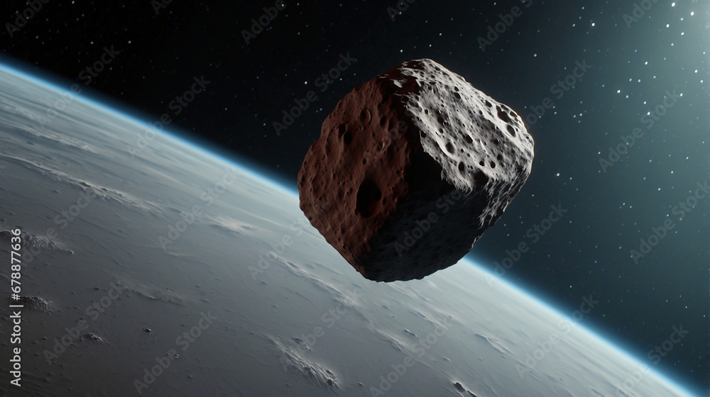Poster extreme macro shot of an asteroid floating in space - ai generative