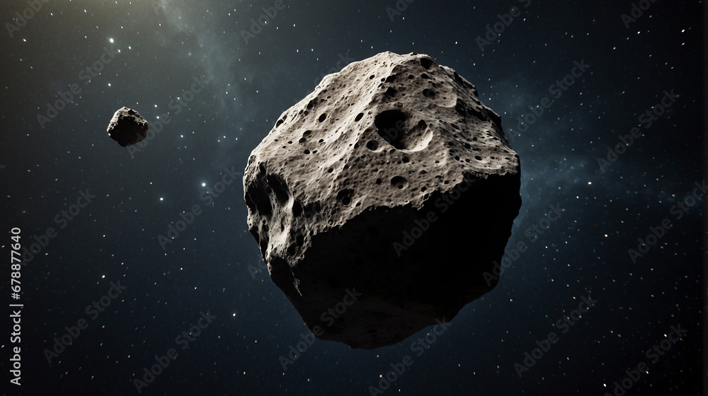 Aufkleber extreme macro shot of an asteroid floating in space - ai generative