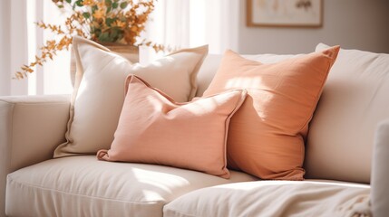 Fabric Sofa Close Up - White & Terra Cotta