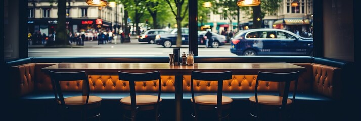 Contemporary and inviting empty modern cafe restaurant with sleek minimalist interior design