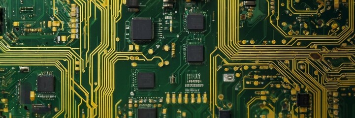 High-Resolution Close-Up of Electronic Circuit Board, Integrated Circuits and Microchips, Digital Technology Design Elements, Ideal for Technology and Computing Concepts