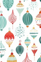 Illustration of American style Christmas balls Hand drawn Pattern on white background, christmas theme wallpaper. Vertical banner. AI generated