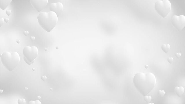 Alpha channel. Loop background. Valentine's day animation white hearts greeting love hearts. Festival of bokeh, hearts for valentine day, mom day, wedding anniversary. Seamless Background. Copy space