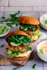 Fish burger with shriracha mayo sauce