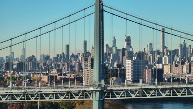 Drone shot of New York City's Robert F. Kennedy Bridge