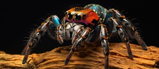 Fototapeta premium isolated wilderness against the white backdrop of nature I came across a black spider a poisonous tarantula weaving an intricate web Its macro details brought to life the vibrant colors othe