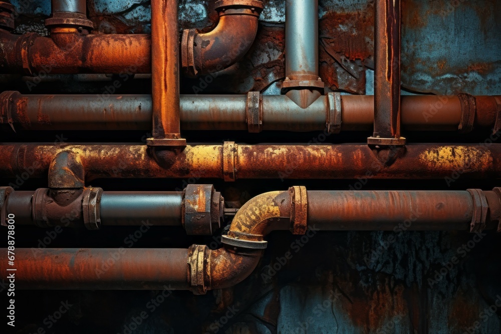Poster old pipes requiring replacement. background with selective focus and copy space
