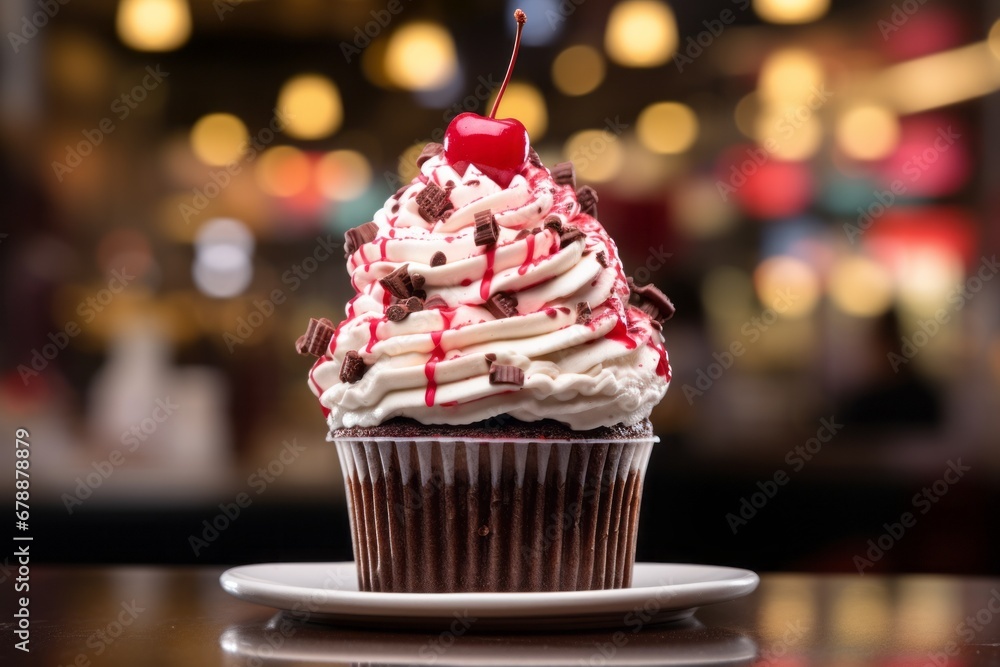 Poster appetizing cake. background with selective focus and copy space