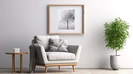 Gray Armchair Against White Wall