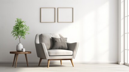 Grey Armchair and Barrel Chair Against White Wall