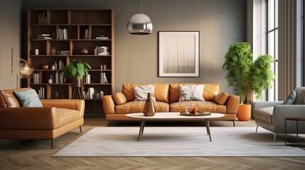 Interior Living Room with Sofa 3D Rendering 8K