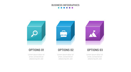 Timeline infographic with infochart. Modern presentation template with 3 spets for business process. Website template on white background for concept modern design. Horizontal layout.