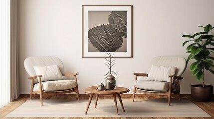Lounge Chairs and Round Wooden Coffee Table