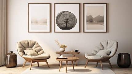 Lounge Chairs and Round Wooden Coffee Table