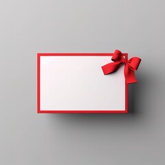 White gift card or gift voucher with red ribbon bow with minimal shadow conceptual 3D rendering