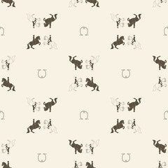 Old school classical dressage, seamless vector pattern
