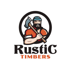 Lumberjack mascot vector illustrative logo design. The logo can be perfect as a timber company logo, woodworking business, forest products logo, sawmill company,  etc.