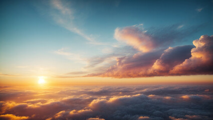 Fototapeta premium Beautiful sunset sky above clouds