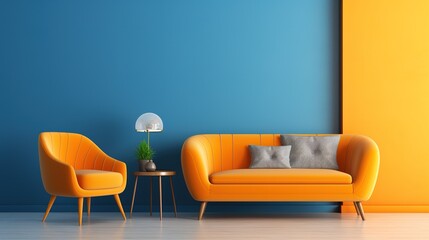 Orange Loveseat Sofa and Barrel Chair