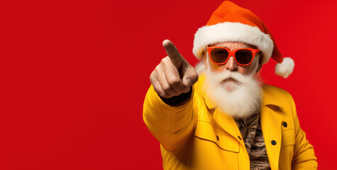 Fototapeta na wymiar Old Santa Claus Pointing Finger