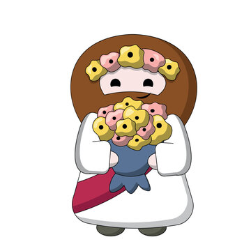 Cute God Jesus Christ with bouquet in color