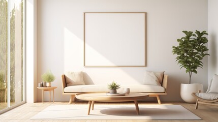 Round Wooden Coffee Table Near Sofa and Armchair