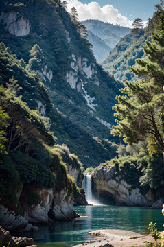 Paisaje escarpado con coniferas