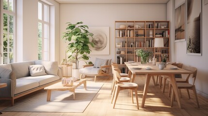 Fototapeta na wymiar Studio Apartment with Dining Table and Chairs - Furniture for Your Home