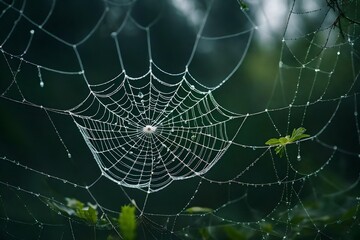 spider web with dew drops generated by AI technology	