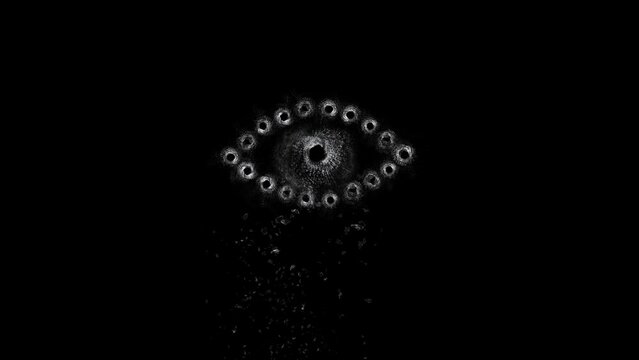Gun Shooting Trace - Sequence Wall Holes - Human Eye Shape - Realistic 3D animation isolated on black background - Blend with your media as Add, Screen, Overlay