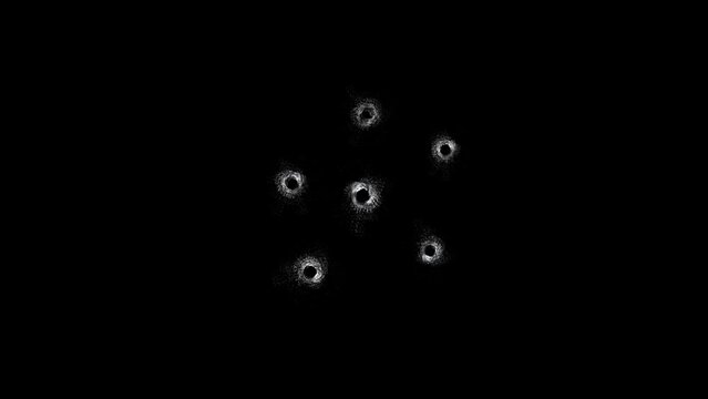 Gun Shooting Trace - Sequence Wall Holes - Flower Star Shape - Realistic 3D animation isolated on black background - Blend with your media as Add, Screen, Overlay