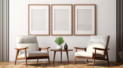 Two Armchairs in Room with White Wall and Big Frame