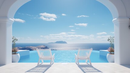Two Deck Chairs on a Terrace with a Stunning Pool