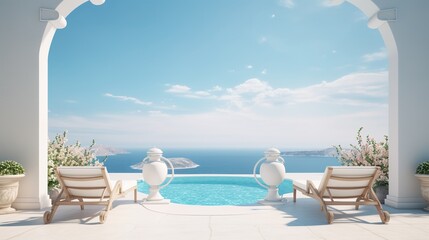 Two Deck Chairs on a Terrace with a Stunning Pool