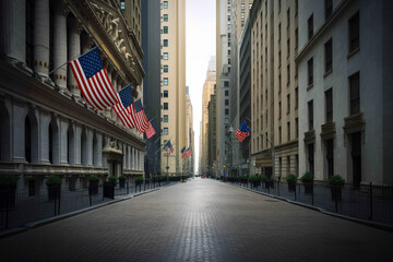 Wall Street in the Financial District of Lower Manhattan in New York City. NYC's Financial District. American financial industry. Wall Street, stock exchange NYSE, financial markets. US capitalism - obrazy, fototapety, plakaty