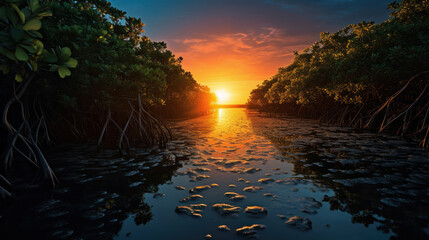 The sun and moon exchange a kiss over the whispering mangroves