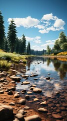 tranquil forest lake surrounded by towering uhd wallpaper