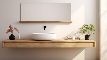 Fototapeta na wymiar White Ceramic Vessel Sink Wall-Mounted Vanity