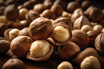 A close up of Macadamia nuts - obrazy, fototapety, plakaty