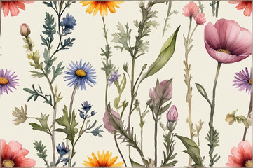 Watercolor style, Watercolour painting, colorful Different wildflowers - AI Generative