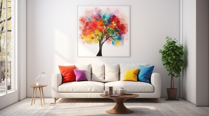 White Sofa with Colorful Cushions