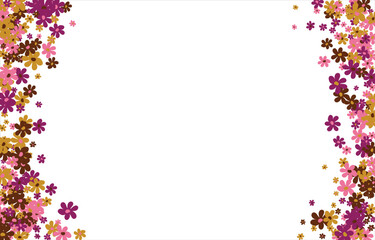 Fashionable frame of flowers. Spring background design, colorful bright flowers, decorative beautiful garden. Place for text. Design for postcard, invitation, web. Vector illustration