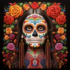 Needlepoint mexican woman with a sugar skull Ai generated art