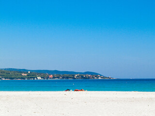 Fototapeta na wymiar Coast of Tuscany. Beautiful sandy beach in Vada. Italy