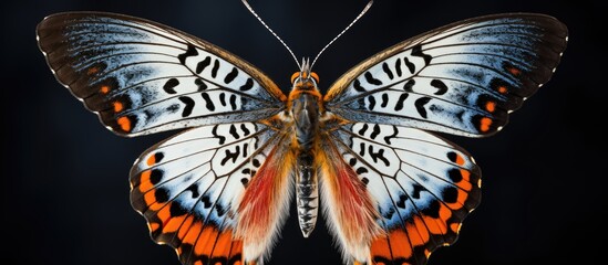 In the isolated background a colorful Nymphalidae butterfly with white and orange wings captures the attention with its macro beauty in Smyrna Blomfilds front - obrazy, fototapety, plakaty